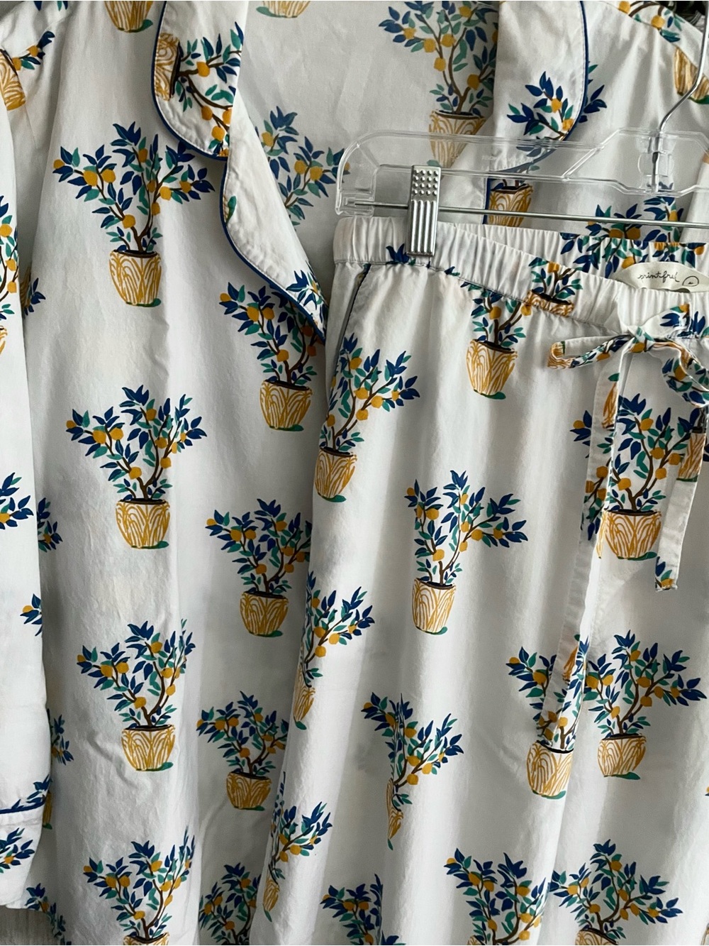Printfesh Pajamas M Button Top Pants Lemon Tree Potted Plant Print 2 Piece SET - Picture 14 of 16